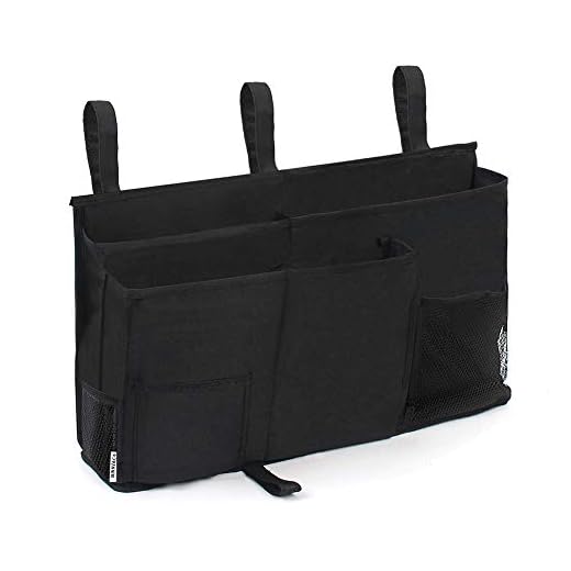 Sunnyac Bedside Caddy, Cube Storage Organizer with 8 Pockets, Durable Oxford Hanging Bag, Pouch, Holder for Books, Phones, Tablets, Magazines, Best for Dorm Room Bunk Bed, Hospital Bed Rail (Black)