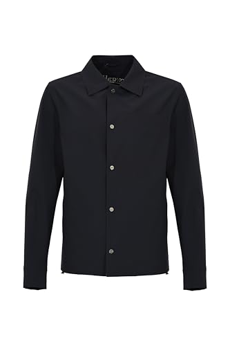 Giacca uomo Herno GI000318U Modello tipo overshirt (via di mezzo tra camicia e giubbotto) Tessuto tecnico double bi-stretch (leggero ed elastico) Composizione: poliammide + elastan Vestibilità regular fit Collo a camicia Chiusura con bottoni automatici/logati Tasche laterali + eventuale tasca sul petto Struttura sfoderata (molto leggera) Finitura minimal ed elegante Ideale per mezza stagione (primavera/estate) Stile casual-chic e versatile Colori comuni: blu navy, nero, cammello