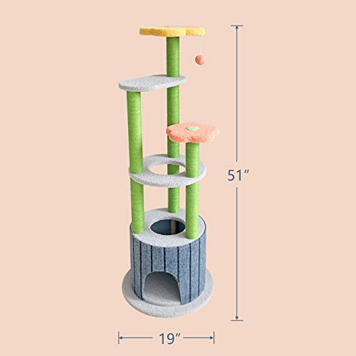 Sennaux 51In Cat Tree Multi-Level Cat Tower Cat Condo Cat Activity Tree With Sisal Scratching Post Cat Climbing Flower Tower House For Cats Kittens Pets 6 Layers(Blue&Red) #TOP1