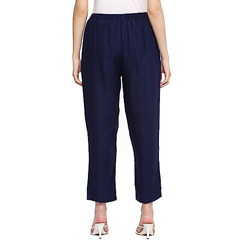 Image of BIBA Women Rayon Regular Solid Pants