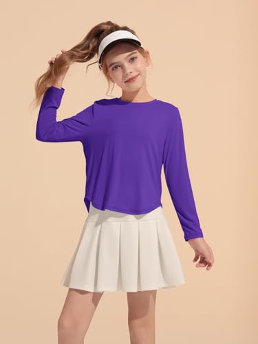 Haloumoning Girls Athletic Shirts Kids Long Sleeve Active Sports T Shirts Quick Dry Tunic Tops Basic Tees 5-14 Years3