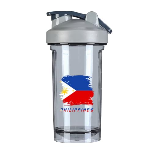 Philippines Flag 1 18 Ounce Shaker Cup,Fashion Theme Pattern Shaker Bottle Leak-proof Workout Shake Bottles 500ML/18 oz Perfect for Pre Workout Gray 0