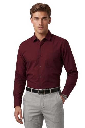 Image of Peter England Men's Everyday Solid Slim Fit Full Sleeve Formal Shirt | Cotton-Rich