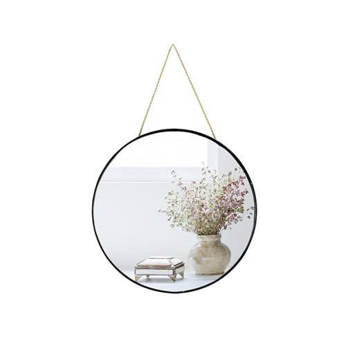 YCHMIR Petit Miroir Rond à Suspendre pour Salle de Bain (Noir, 30 cm)