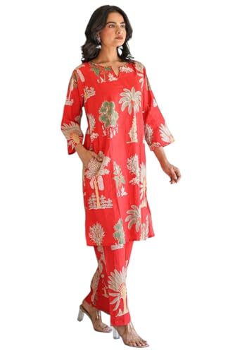Ensemble kurta rouge femme en viscose pour un confort quotidien absolu
