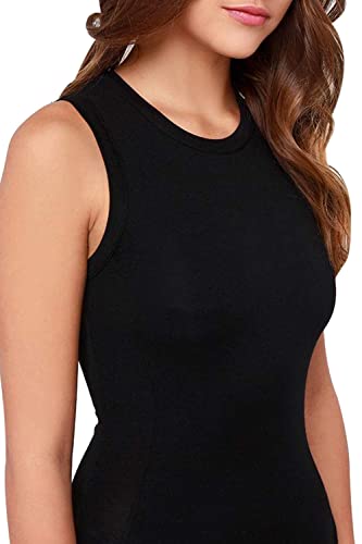 Meenew Women's Summer Racerback Maxi High Slit Slim Cotton Tank Dress Black S - Thumbnail 7
