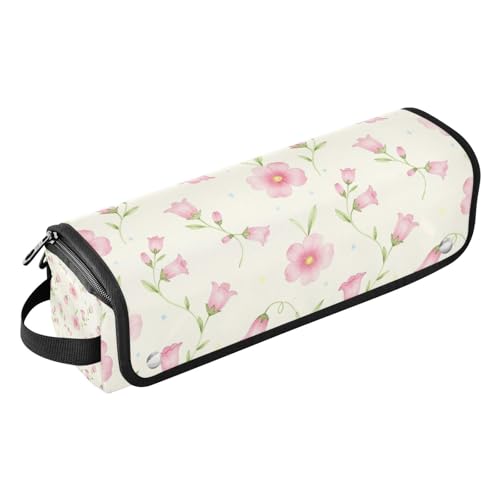 Bolsa de Viaje para Herramientas de Cabello y Tapete Resistente al Calor Extraíble para Organizadora de Accesorios de Estilo de Pelo para Herramientas Calientes, Plancha y Rizador, Estilizador Voluminizador, Patrón Floral Pastel Rosa Suave Portátil
