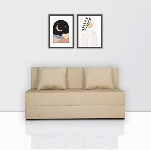 Image of Adorn India Easy 2 Seater Sofa Cum Bed (Alyn Pattern) Size 4' X 6' Ft (Beige Color) (1 Year Warranty)