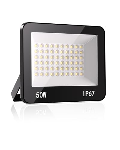 HAPYLUMI Focos LED para exterior, 50 W, holofote LED 5000 LM luzes LED para exteriores, 6500 K, branco frio, projetor LED exterior IP67, impermeável luz de segurança exterior para terraço, jardim,