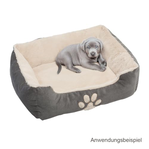 Petnic - Hundebett ca. 60x48x18 cm - Grau - Plüsch flauschig mit Rand weich für kleine bis mittelgroße Hunde Katzenbett Beige Hundekissen Haustierbett eckig ca. 60x50 cm