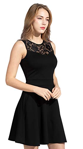 Women's A-Line Pleated Sleeveless Little Cocktail Party Dress with Floral Lace2
