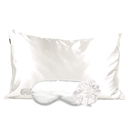 Kitsch Satin Sleep Set, Softer Than Silk Pillowcase and Eyemask Set - Includes 1 Satin Pillowcase, 1 Satin Eye Mask, and 1 Satin Volume Scrunchie, Pillow case for Hair (Ivory)