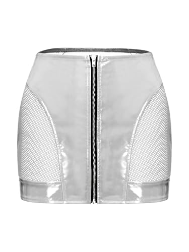 Women's Glossy PU Bodycon Miniskirt Front Zipper Wet Look Clubwear for Party Nightclub3