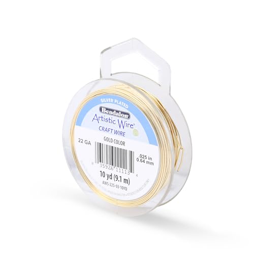 Image of Artistic Wire, 22 Gauge Silver Plated Tarnish Resistant Colored Copper Craft Wire, Gold Color, 10 yd