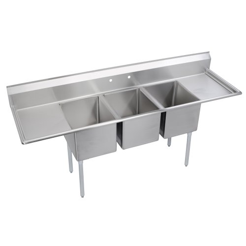 Elkay Foodservice 3 Compartment Sink 88 X25 75 Oa 36 Working Height 16x20 Bowl 12 Deep 10 75 Backsplash Left Right 18 Drainboards 8 On Center Faucet Hole Galvinized Legs Adjustable Feet 16 Gauge