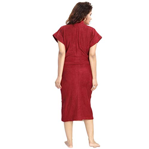Image of bathrobes terry cotton free size bathrobe for women, bathsuit fit up to 42 inches chest size ladies - Maroon bathrobe