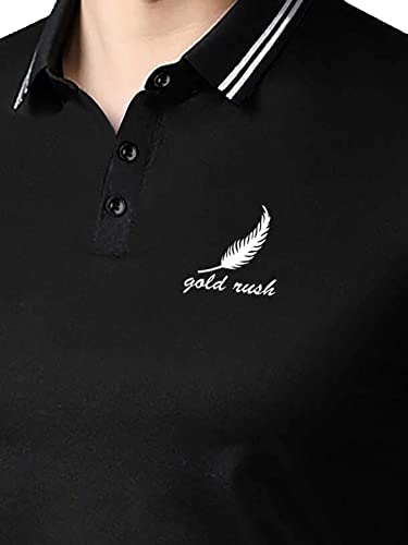 Image of Jump Cuts Men Printed Polo Neck Half Sleeve Black and White Slim Fit Cotton Blend Polo T-Shirt
