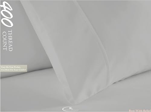Image of 400TC 100% Egyptian Cotton King Size Fitted Bedsheet (72 x 78 inch) | All-Round Elastic | Fits Upto 12 inch Mattress | Soft & Durable | with 2 Pillow Cover | Light Grey Solid Bedsheet Set