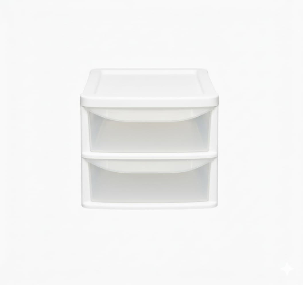 A4 Small Plastic Storage Drawers Unit, Compact Vertical Organizer with Drawers, Durable Plastic Drawers Storage and Organization for Home, Office, Crafts & Household Use (White/Clear, 2-Tier)