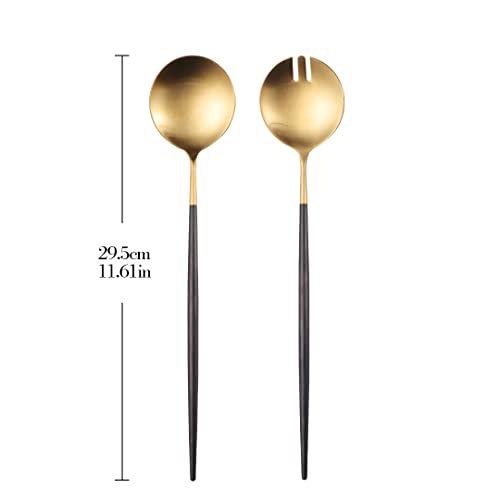 Zerophilo Salad Servers,Spoon And Fork Set 11.41 Inch,18/10 Stainless Steel Salad Serving Titanium Plating (Gold) #TOP6