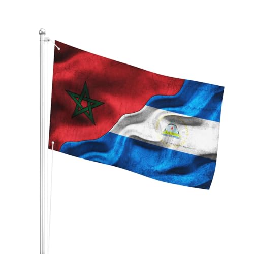 Resistente A La Intemperie Bandera De Terraza Marruecos Marroquí Nicaragüense Nicaragua Bandera Del Patio Exterior Bandera De Jardín Para Hogar, Patio, Casa, 3X5 Ft