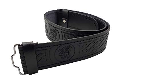 AAR Kilt Belt for Men Leather Black Rampart Lion Embossed Design Scottish Highland S-2XL2