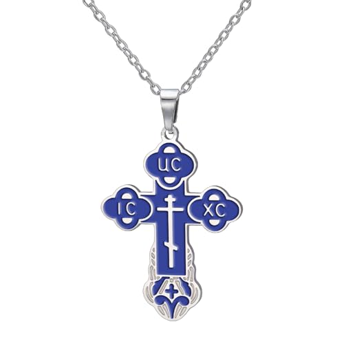 TEAMER Cross Necklace Russian Orthodox Crucifix Eastern Church Necklace Religious Christian Prayer Jewelry for Men Women