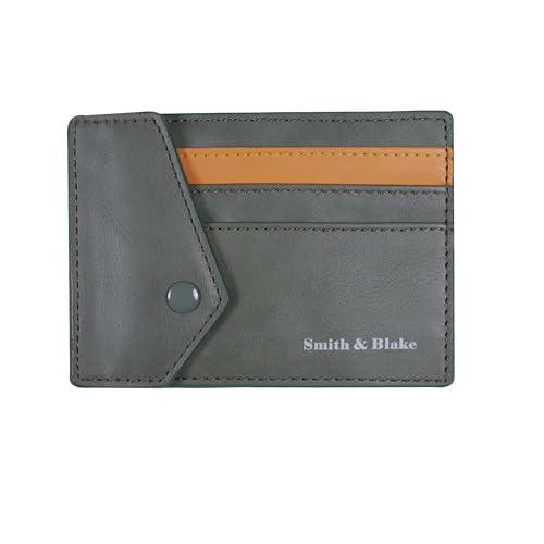 Image of Smith & Blake - Credit Card Holder Wallet for Men and Women -3 ATM Card Slots - Snap Button Pocket - Back Pocket - Green Premium Leatherette - Prospero