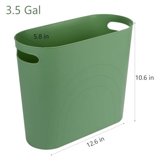 Image of rejomiik Small Trash Can, 3.5 Gallon Slim Garbage Can Plastic Waste Basket with Handles Container Bin for Narrow Spaces Bathroom, Bedroom, Kitchen, Office at Home, Green