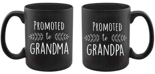 Pregnancy Announcement For Grandparents Black Coffee Mugs - Grandma To Be & Grandpa to Be 11 oz Mugs - Pregnancy Reveal Idea For Baby Announcement -...