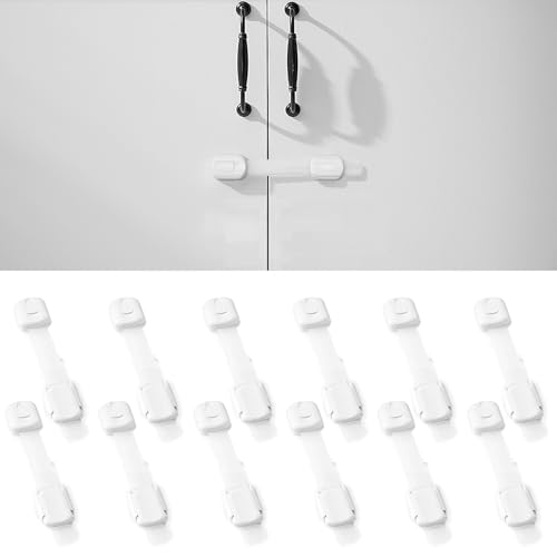 Inaya 12-Pack Child Proof Locks for Cabinet Doors, Drawers, Fridge, Toilet Seat, Dishwasher, Trash Can, Cupboard - 3M Adhesive - No Drilling - Baby Proofing Cabinet Locks
