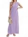 Enmain Flieder Kleid Damen Sommer Langes Sommerkleid Damen Maxikleider Ärmellos Rundhals Luftiges Damenkleider Elegante Bügelfrei Stretch Freizeitkleid mit Schlitz und Taschen Größe M