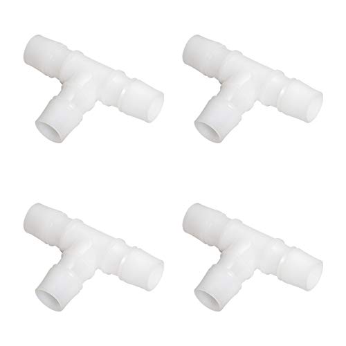 Quickun 9/16" Hose Barb T Shaped Tee Type 3 Way Equal Barbed Fitting Plastic Joint Splicer Mender Union Adapter for Air Line Tube Hose (Pack of 4)