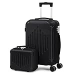 Karl home Luggage Set 2/3/4/5 Piece Suitcase Sets with TSA Lock Moulded Corner 4 Spinner Wheels, ABS Hardside Trolley Travel Case with Mini Case for Carry On Business Trip, Black, 2-Piece Set (12/20