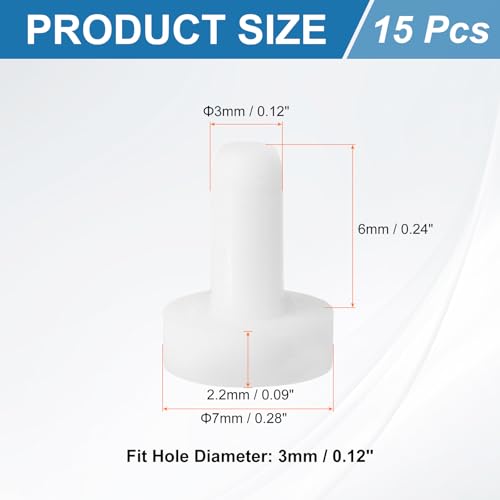 Image of uxcell 15Pcs Silicone Hole Plug, Waterproof Solid T-Shaped Rubber Stoppers Bottle Seal Tube Pipe Plug End Cap for 3mm /0.12 inch Hole for Bathtub Bottle, 0.28 inch Plug Height, White