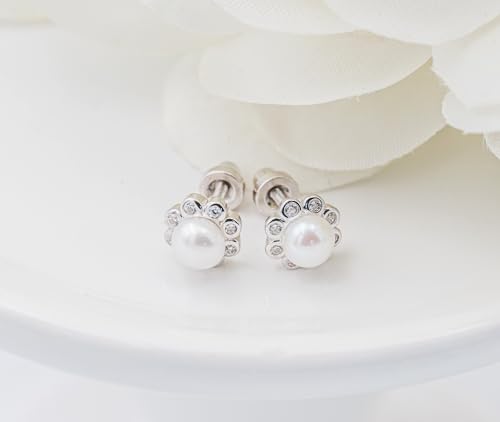 Cherished Moments Girl's Sterling Silver White or Pink Cultured Pearl Button Earring with CZs (Screw Back)3