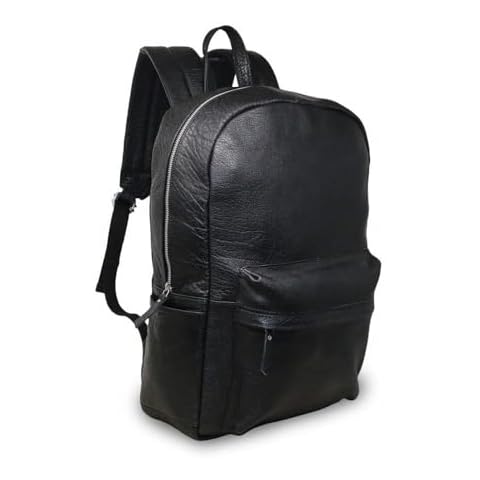 jaald 18" Black Genuine Leather Laptop Backpack Water Resistant Casual Office Work College Bookbag Comfortable Lightweight Travel Rucksack Men Cover