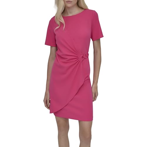 Image of DKNY Women's Short Sleeve Jewel Neck Sheath Mini Dress
