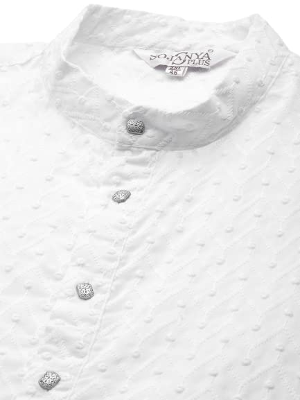 Sojanya Men's Pure Cotton White Chikankari Kurta & Silk Blend Nehrujacket With White Churidaar Pyjama Set4