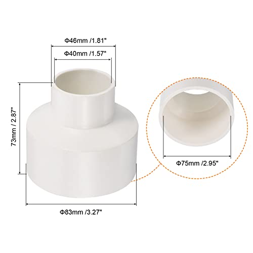 PATIKIL PVC Reducer Pipe Fitting 75x40mm, Straight Coupling Adapter Connector, White, 75mm x 40mm - Image 2