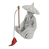 Mobestech Mini Estatua de Pescador Sentado Arenisca para Acuario y Jardín Figura Decorativa Oriental para Bonsái y Decoración Zen Adorno Versátil para Hogar y Estanques