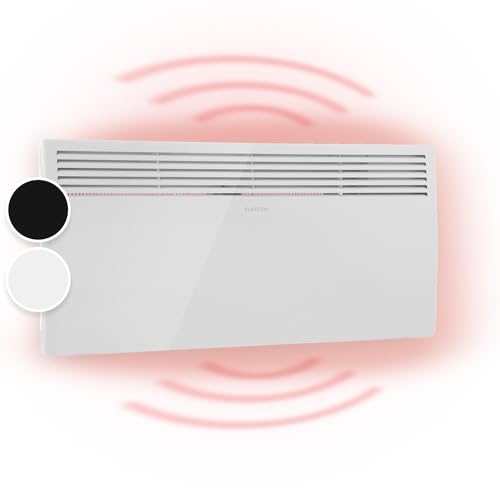 Klarstein Hot Spot Slimcurve - Stufa a Parete, Riscaldatore con Termostato, Stanze fino a 40 m², 80 x 40 cm, 1000/2000 Watt, Temperatura Impostabile da 5 a 40 °C, Bianco Fumo