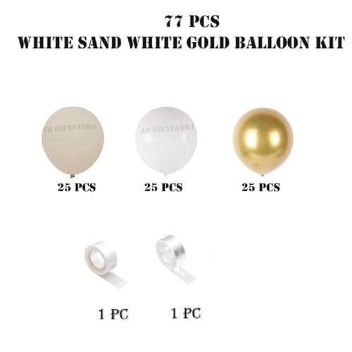Image of AR Giftzadda Sand White and Gold Balloons 77 pcs Sand White Gold Chrome Balloons Garland Kit for Welcome Wedding Birthday Anniversary Party Decorations (DP 4)