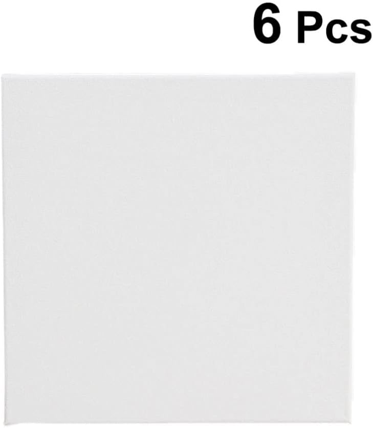 Oil Painting Canvas 6Pcs Wood Painting Canvas Panels Square Cotton Stretched Canvas Frames Acrylic Pouring Watercolor Paint Artist Canvas Boards (White)
