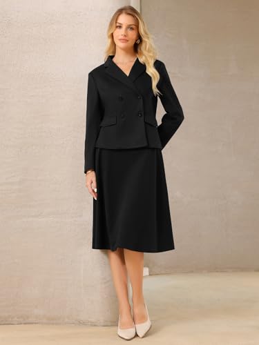 Women's 2 Piece Skirt Suit Set 2025 Fall Winter Double Breasted Blazers and A-Line Skirts2