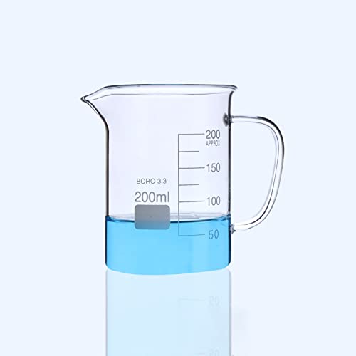 ASHLGQB Vaso de Medición de Vidrio, Taza de Medición Graduada, Vaso de Precipitados con Asa, Cilindros de Medición de Líquidos, Recipiente de Almacenamiento Transparente para Experimento, Hogar 200ml