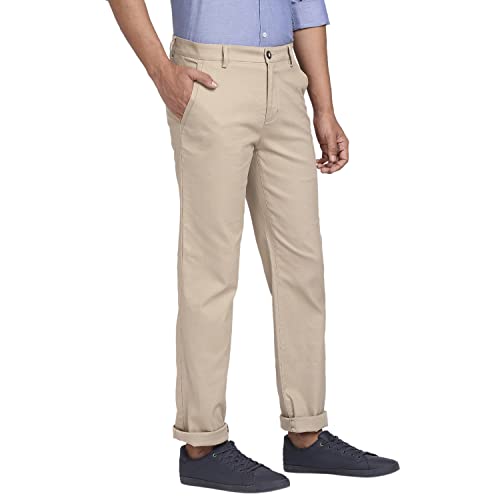 Image of Colorplus Men's Cotton Blend Solid Piece Dyed Pattern Tailored Fit Flat Front Casual Trouser