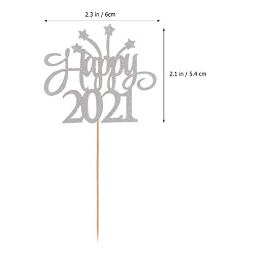 NUOBESTY Topos de cupcake Happy New Year 2021, palitos de sobremesa, decorações de bolo de mesa para