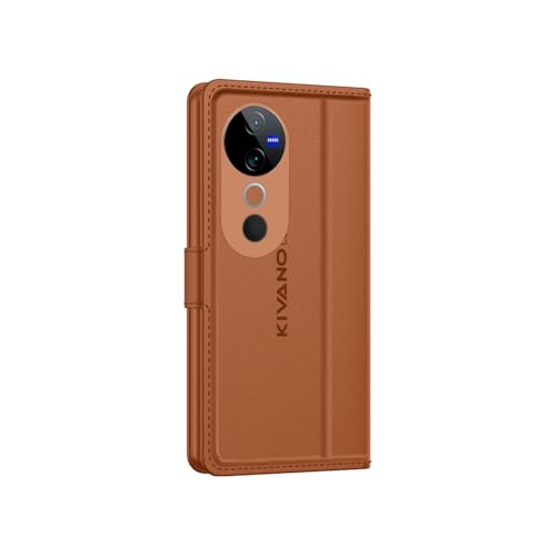 Image of KIVANO LUXE Compatible for Vivo T3 Ultra 5G / Vivo V40 5G / Vivo V40 Pro 5G Luxury Handmade Leather Magnetic Flip Folio Case | Card Holder & Kickstand | Slim Protective Cover | Unisex - Brown