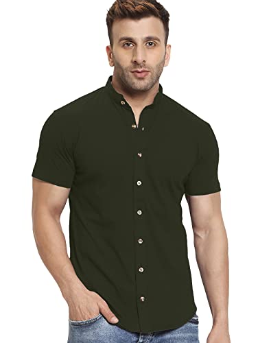 AUSK Men's Regular Fit Half Sleeves Casual Shirt Olive